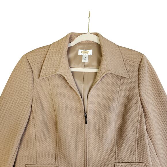 Talbots Womens Vintage Quilted Blazer Jacket Petite Size 14 Tan Workwear Career - Picture 3 of 12